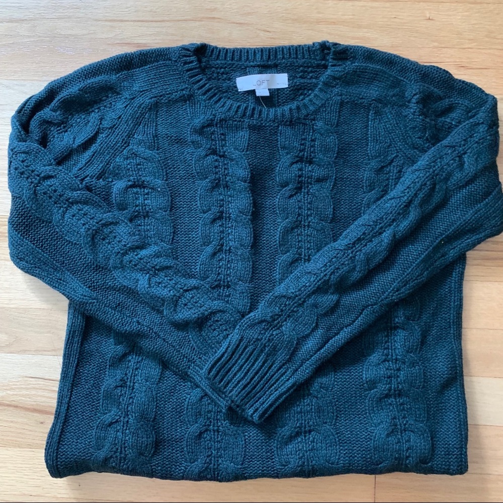 NWT Loft Green Cable Sweater - medium petite